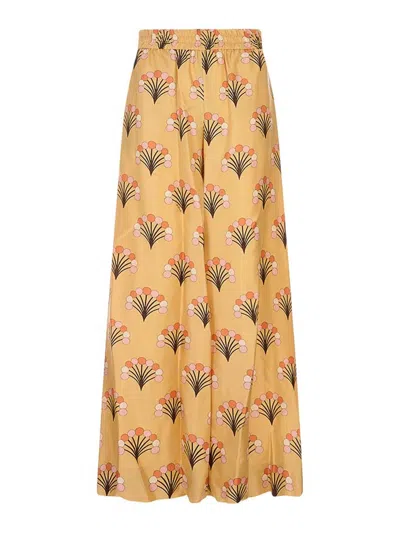 La Doublej Palazzo Printed Silk-twill Wide-leg Pants In Yellow
