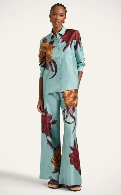 La Doublej Floral-detail Palazzo Pants In Green