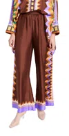 La Doublej Abstract Foulard-print Wide-leg Silk Palazzo Pants In Sunset Moro Placée
