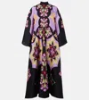 La Doublej Icon Magnifico Draped Printed Silk-twill Maxi Dress