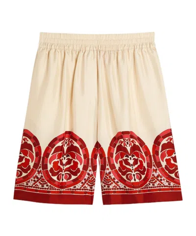 La Doublej Palazzo Printed Silk-twill Shorts In Nude