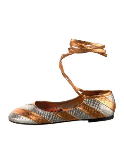Pre-owned La Doublej Patent Leather Animal Print Ballet Flats In Multicolor