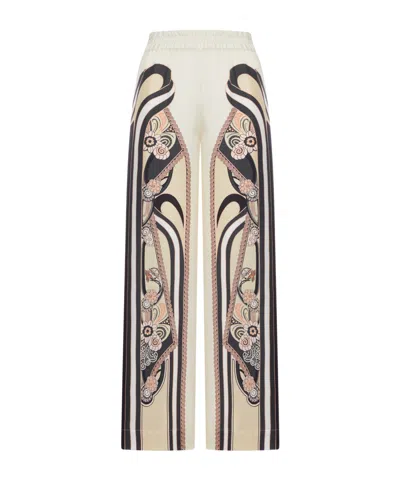 La Doublej Silk Palazzo Trousers With Placed Print In Multi