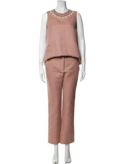 Pre-owned La Doublej Patterned Crystal Embellishments Pant Set In Pink