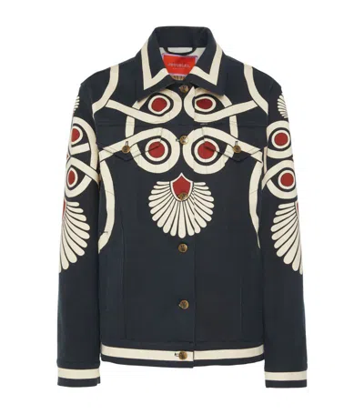 La Doublej Patterned Jj Denim Jacket In Medallion Placée Black