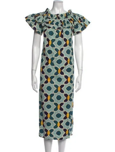 Pre-owned La Doublej Patterned Long Dress In Blue/green