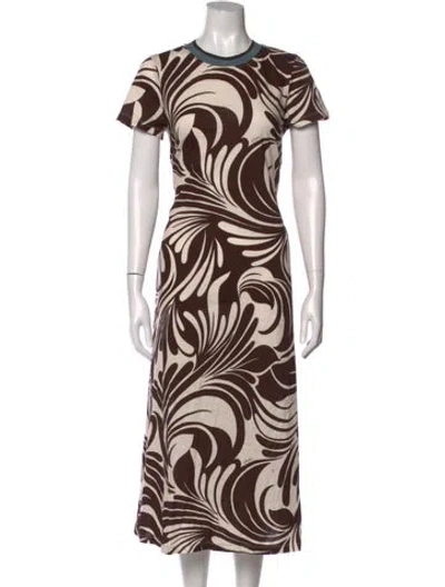 Pre-owned La Doublej Patterned Long Dress In Brown