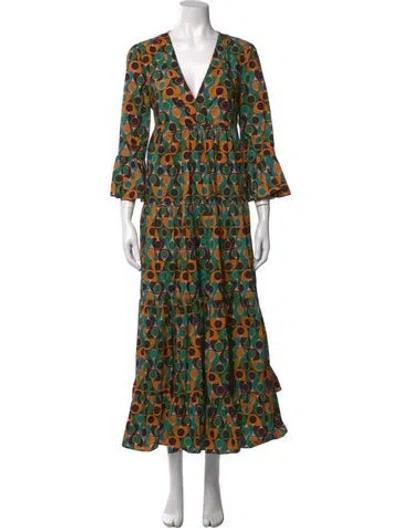 Pre-owned La Doublej Patterned Long Dress In Green