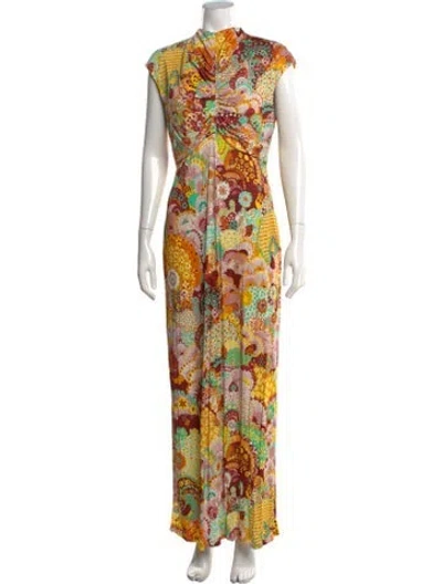 Pre-owned La Doublej Patterned Long Dress In Yellow