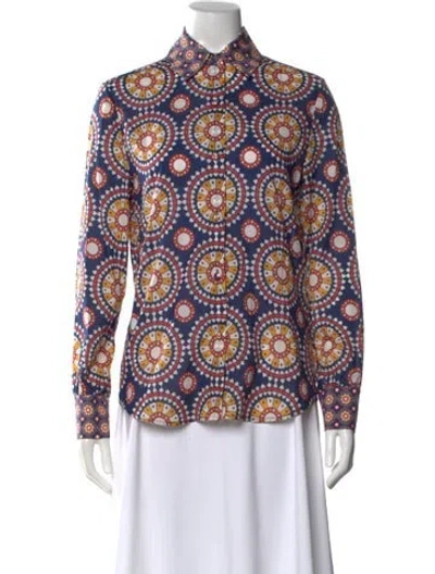 Pre-owned La Doublej Patterned Long Sleeve Blouse In Blue