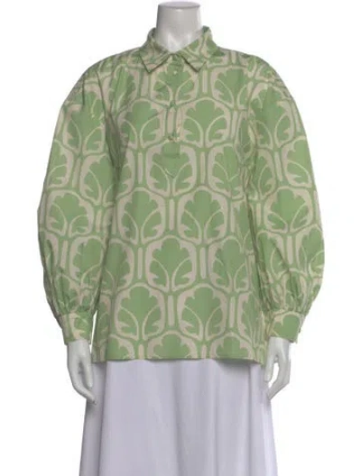 Pre-owned La Doublej Patterned Long Sleeve Blouse In Green