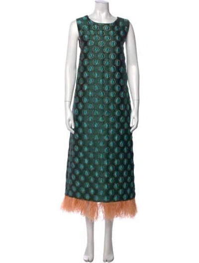 Pre-owned La Doublej Patterned Midi Length Dress In Green