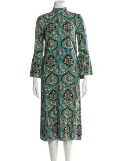 Pre-owned La Doublej Patterned Midi Length Dress In Green
