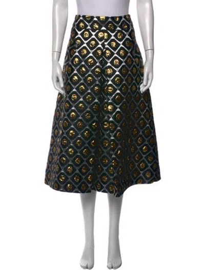 Pre-owned La Doublej Patterned Midi Length Skirt In Black/gold