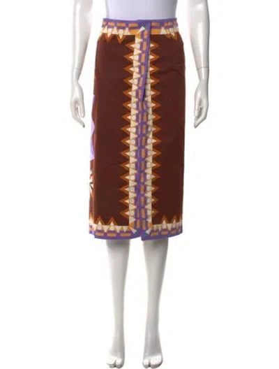 Pre-owned La Doublej Patterned Midi Length Skirt In Brown