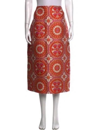 Pre-owned La Doublej Patterned Midi Length Skirt In Orange