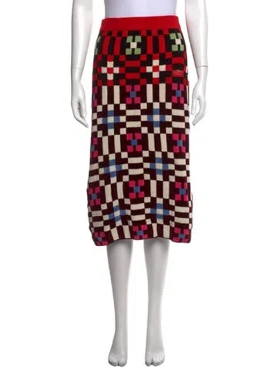 Pre-owned La Doublej Patterned Midi Length Skirt In Red