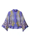 La Doublej Make An Exit Printed Silk Satin Blouse In Blue