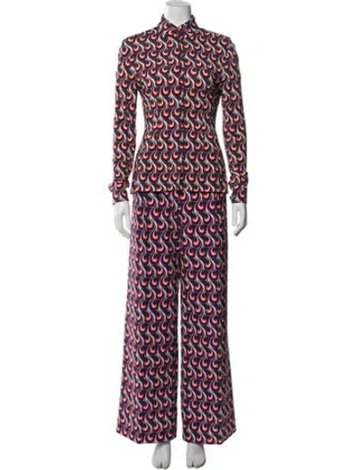Pre-owned La Doublej Patterned Pant Set In Red