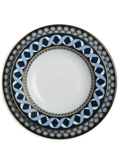 La Doublej Patterned Soup And Dinner Plates (set Of 2) In Blue