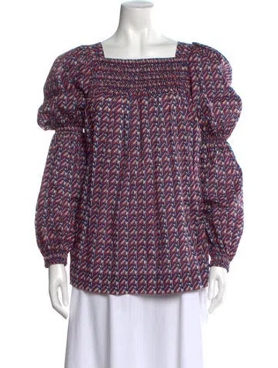 Pre-owned La Doublej Patterned Square Neckline Blouse In Blue