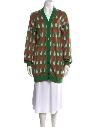 Pre-owned La Doublej Patterned V-neck Sweater In Green
