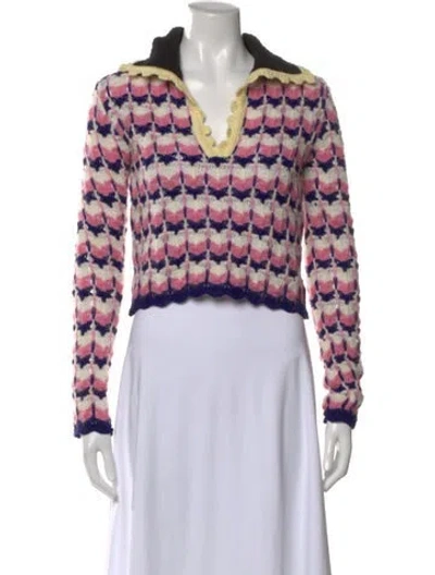 Pre-owned La Doublej Patterned V-neck Sweater In Pink