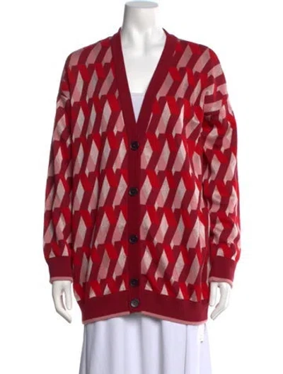 Pre-owned La Doublej Patterned V-neck Sweater In Red