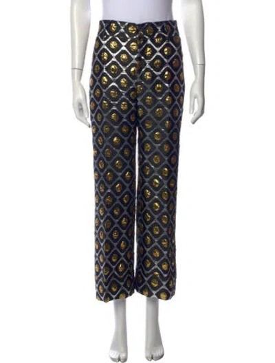 Pre-owned La Doublej Patterned Wide Leg Pants In Black