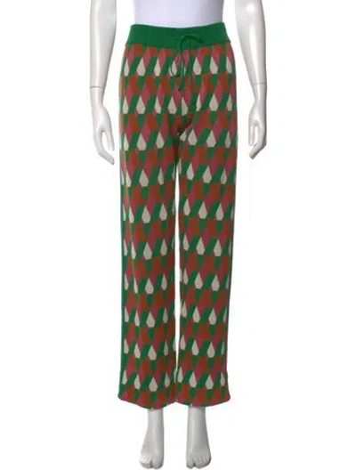 Pre-owned La Doublej Patterned Wide Leg Pants In Green