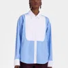 La Doublej Peggy Tuxedo Shirt In Solid Light Blue