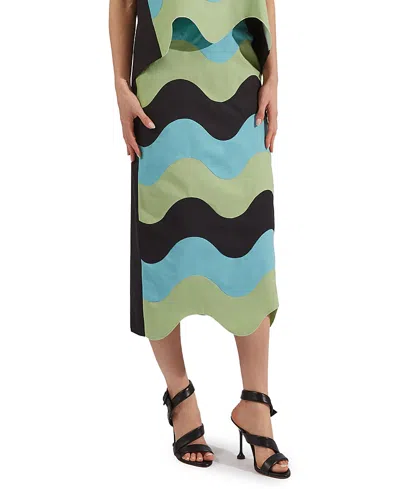 La Doublej Pencil Intarsio Waves Skirt In Green