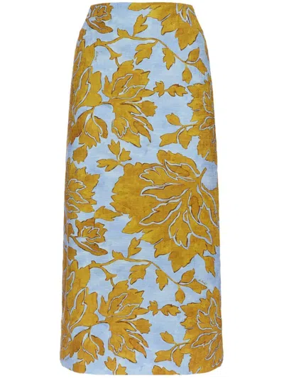 La Doublej Floral-print Pencil Skirt In Multicolour