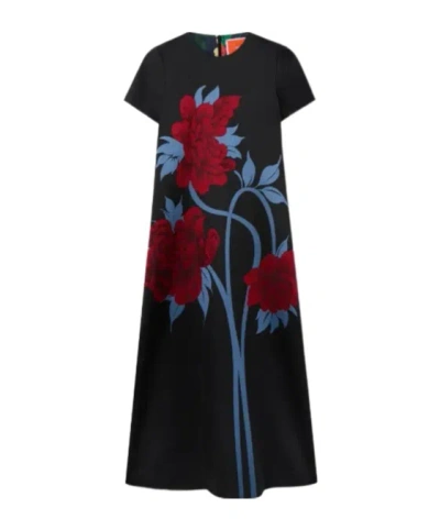 La Doublej Peonies Jacquard Dress In Black