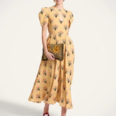 La Doublej Petal Silk Midi Dress In Brown