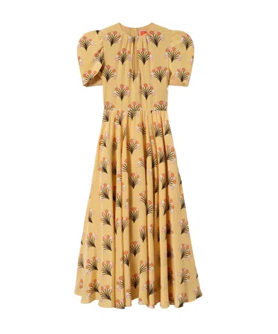La Doublej Petal Silk Midi Dress In Brown