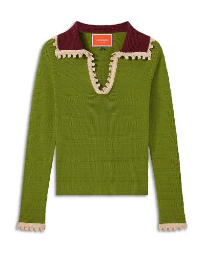 La Doublej Picket Cotton & Cashmere Polo Sweater In Green