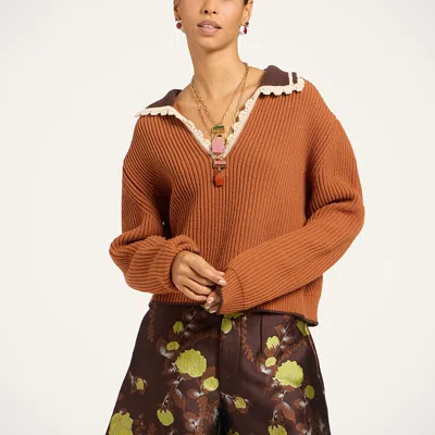 La Doublej Picket High Sweater In Solid Tobacco