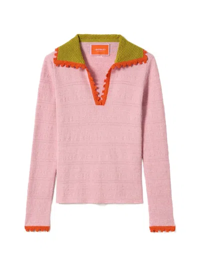 La Doublej Picket Polo Jumper In Pink