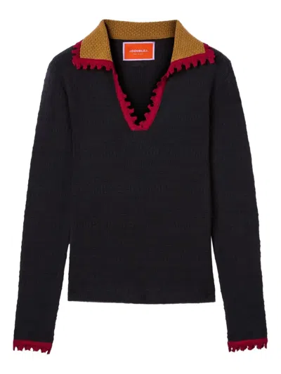 La Doublej "picket Polo" Polo Neck Sweater In Black