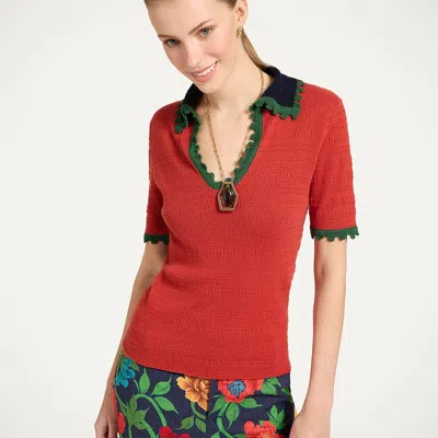 La Doublej Picket Polo Top In Red