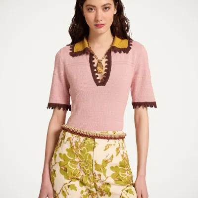 La Doublej Picket Polo Top In Pink