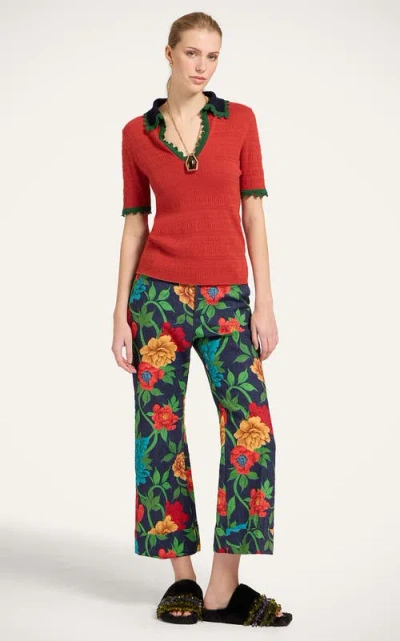 La Doublej La Double J Picket Textured Cotton-blend Polo Top In Red