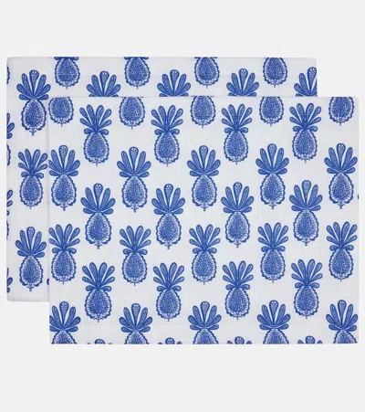 La Doublej Pineapple Blu Set Of Two Tablemats In Blue