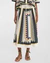 La Doublej Cotton Printed Midi Skirt In Open White