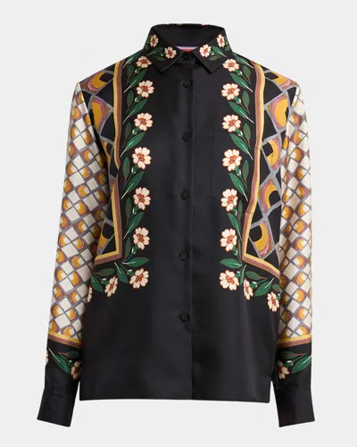 LA DOUBLEJ PLACE-PRINT SILK BUTTON-DOWN BOY SHIRT