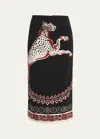 La Doublej Printed Satin Pencil Skirt In Black