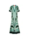 La Doublej Marlene Satin-trimmed Printed Silk-crepe Midi Dress In Blue