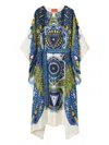 La Doublej Multicolor Kaftan With Belted Waist And All-over Graphic Print In Nude
