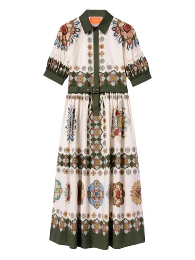 LA DOUBLEJ PLACEÉ PRINT PUFF-SLEEVE DRESS